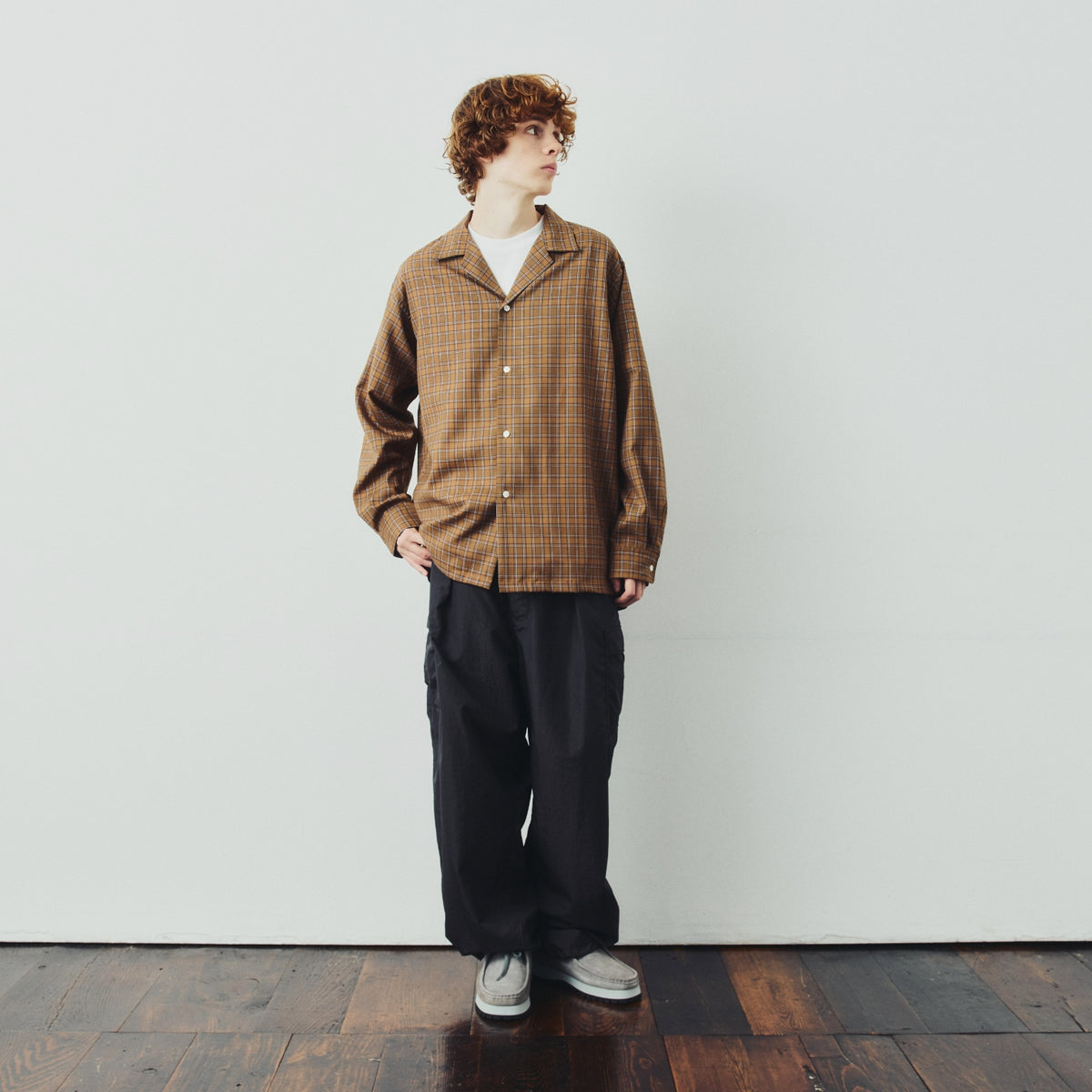 OPEN COLLAR CHECK SHIRT