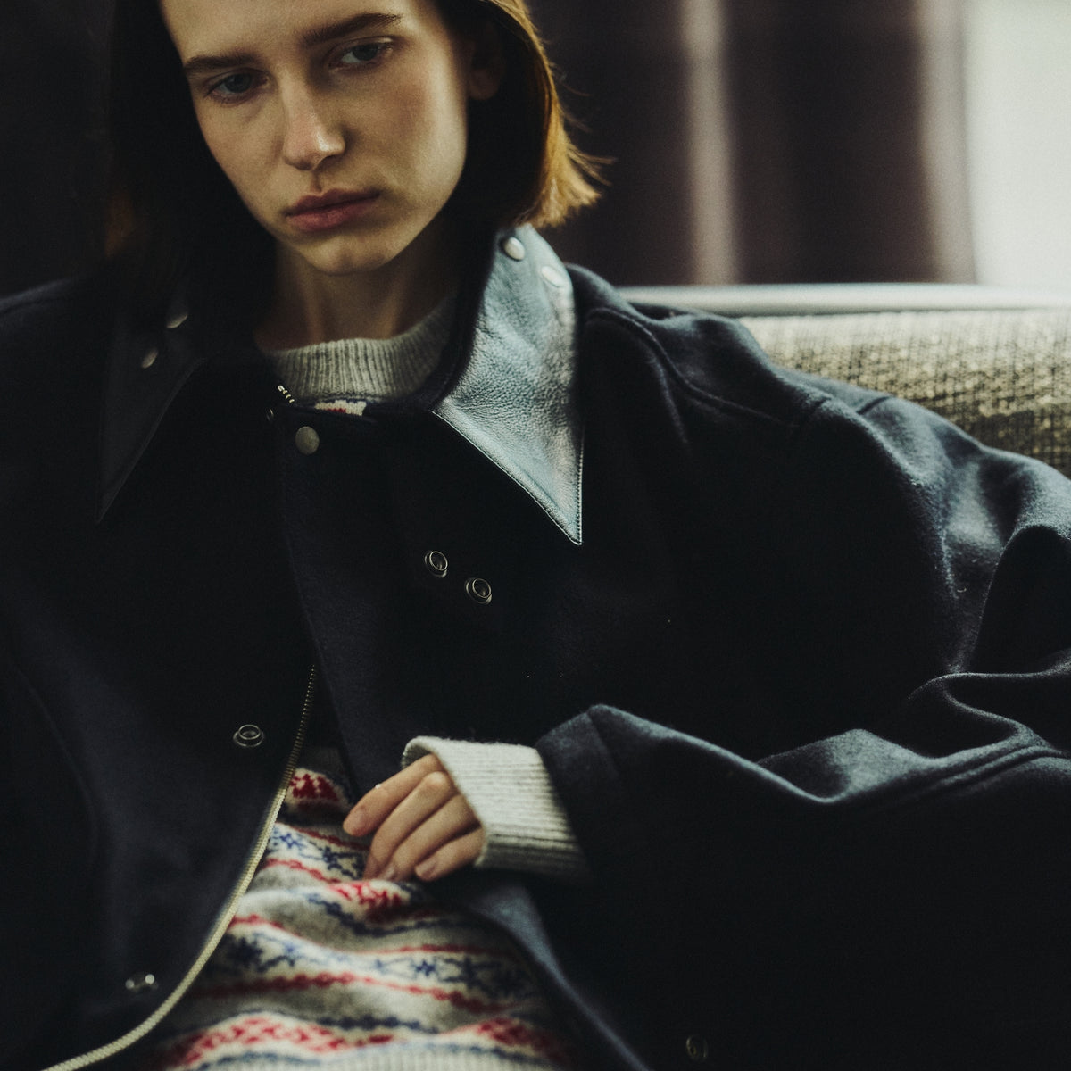 【予約商品11月中旬発送予定】本革衿 SHORT MELTON COAT